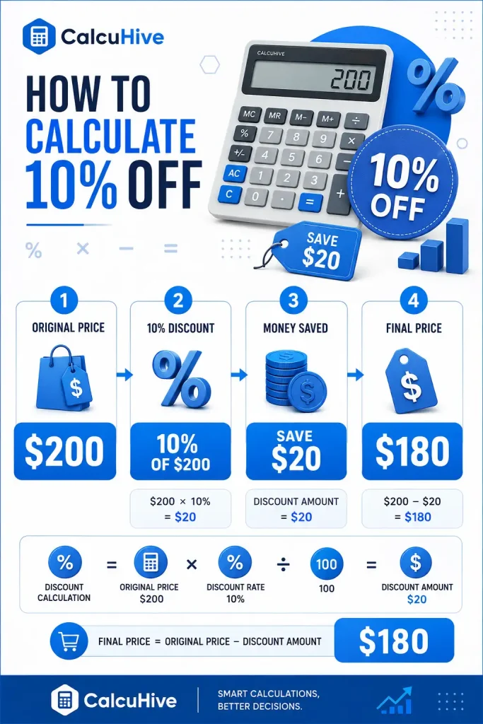 How to calculate 10% off with an example discount calculation