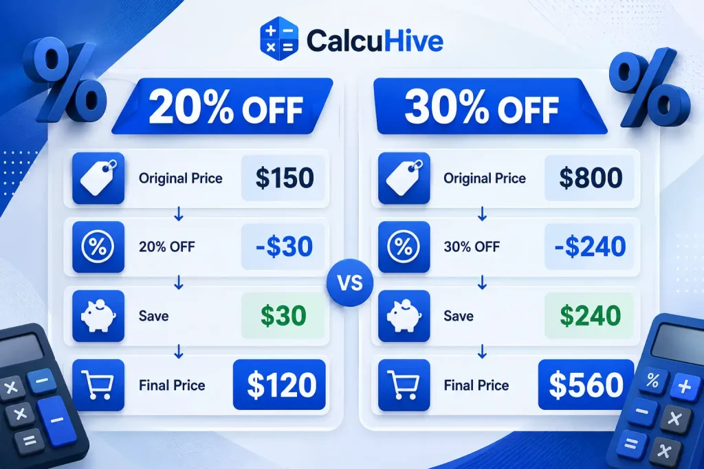 How to calculate 20% and 30% off with discount examples