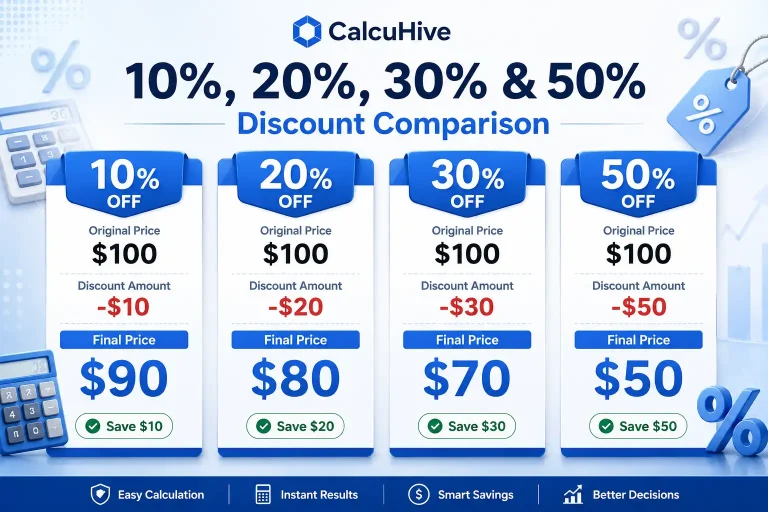 How to calculate 10%, 20%, 30% and 50% off using a percentage calculator