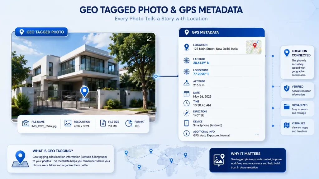 Geo tagged photo showing GPS latitude longitude and location metadata