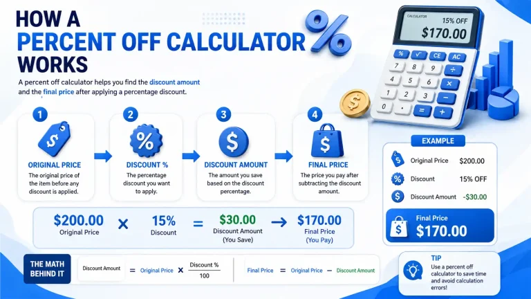 Percent off calculator showing 25% discount from $100 to $75