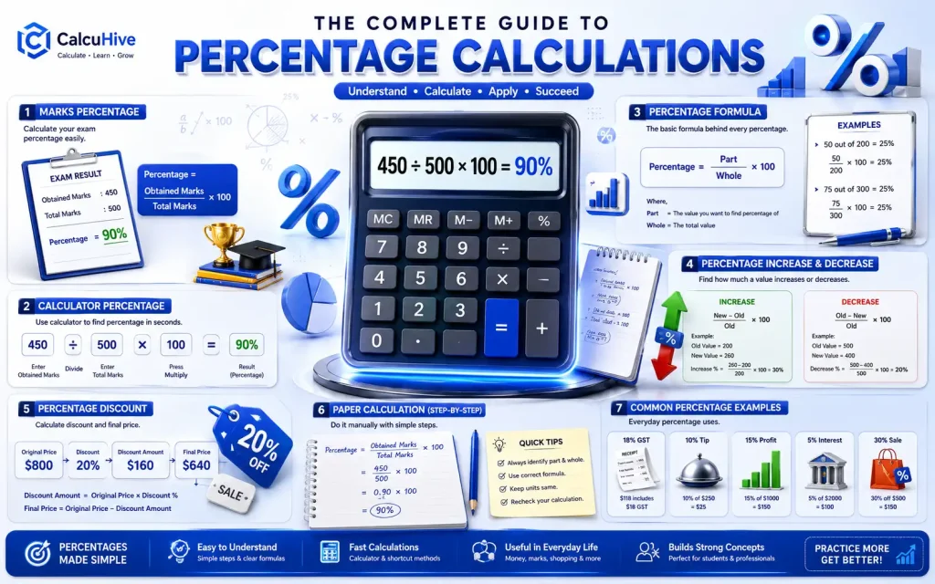 Percentage formula for calculator with marks calculation example