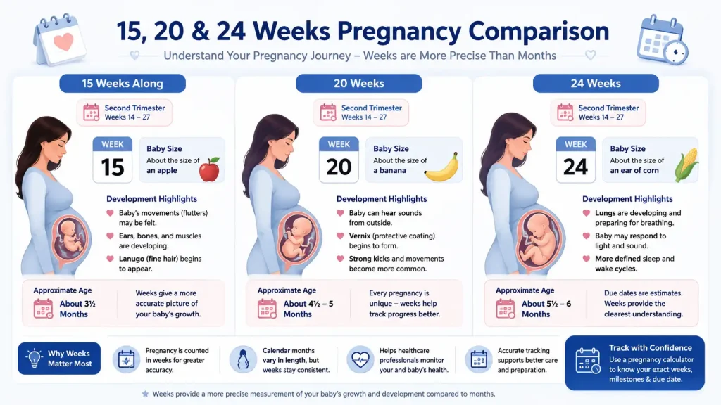Pregnancy weeks to months conversion chart from 12 to 24 weeks