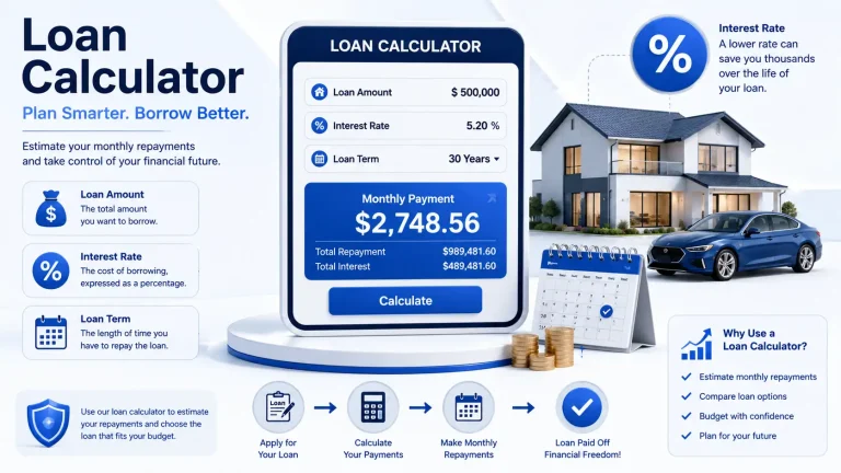 Loan calculator showing monthly loan repayment based on interest rate and loan term