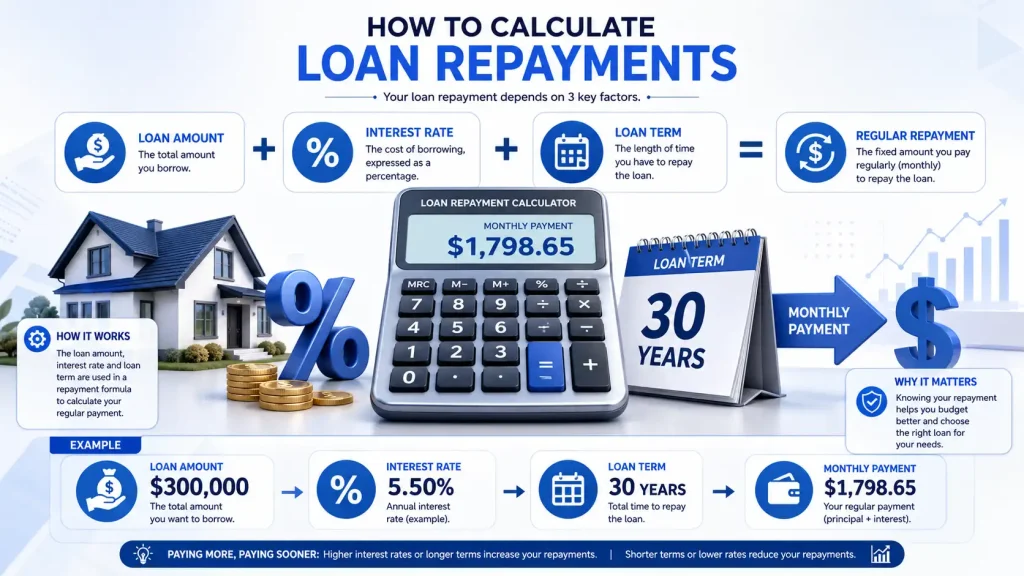 How to calculate loan repayments using loan amount interest rate and loan term