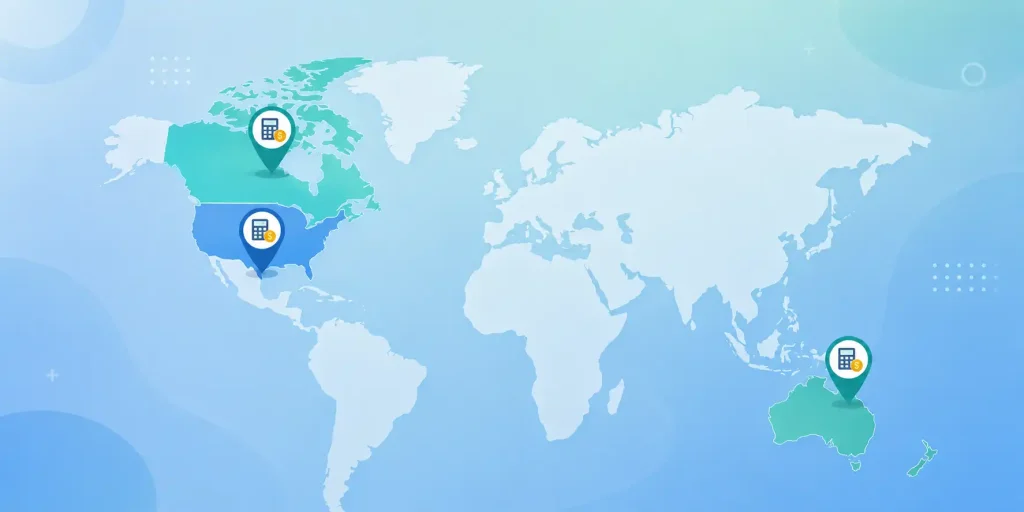GST and sales tax rate comparison map for Australia, Canada and the USA