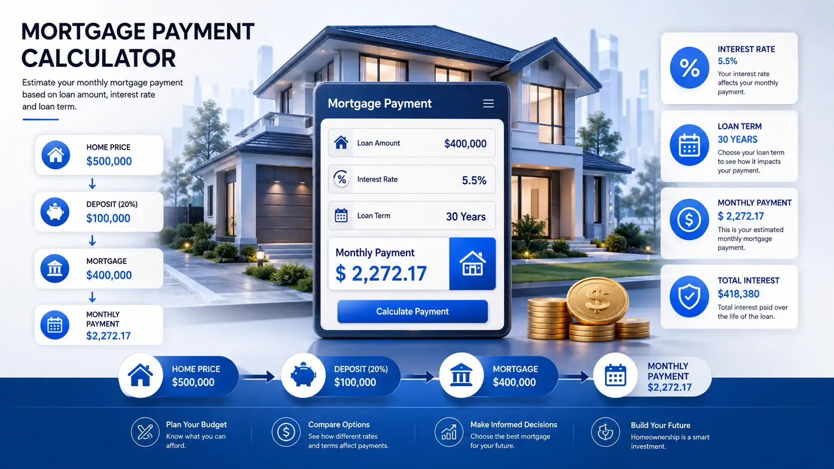Mortgage principal interest and total mortgage cost breakdown