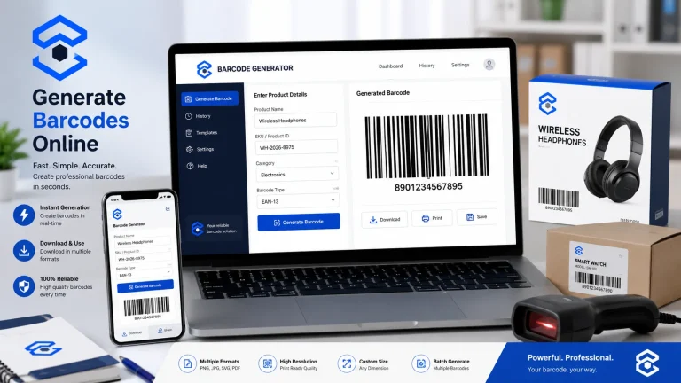 Free online barcode generator tool creating a scannable barcode