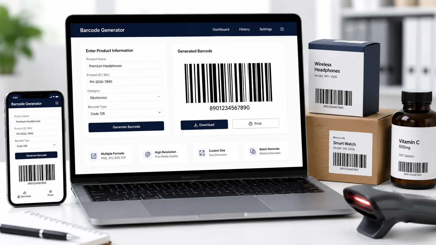 Comparison of CODE128, EAN-13, and UPC-A barcode formats