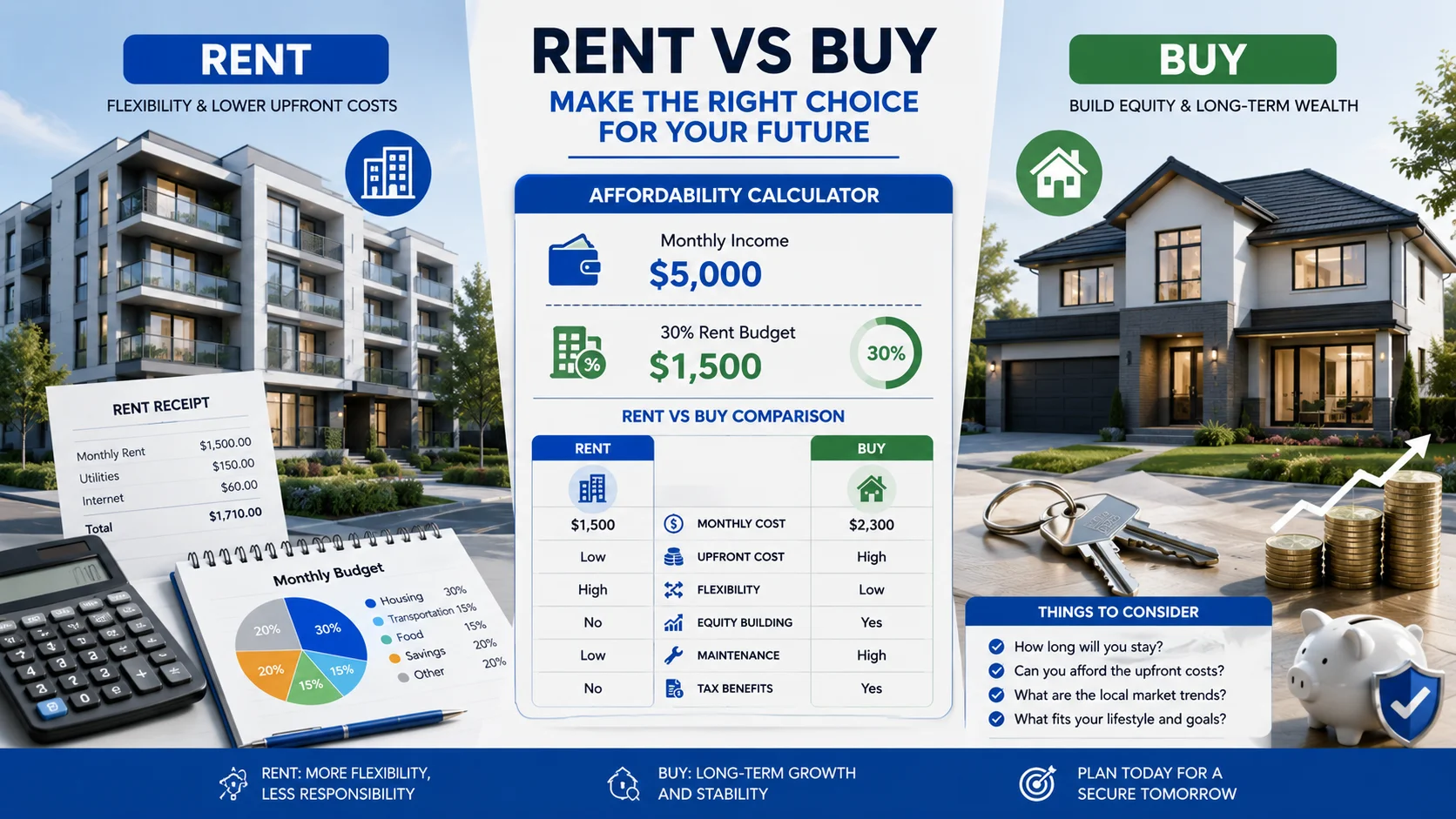 Financial education illustration comparing rental affordability with buying a home