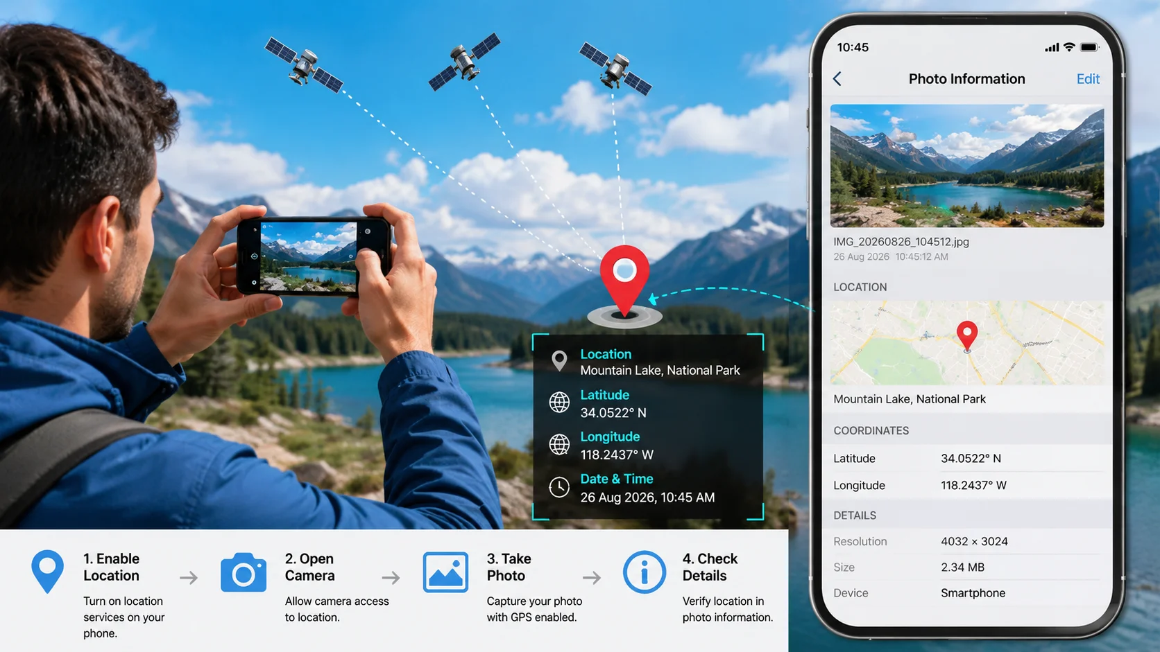 How to capture geotagged photos on mobile using GPS location