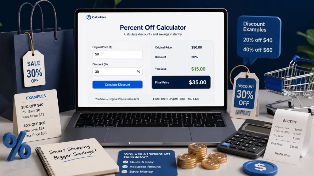 Percent off calculator showing discount and final price