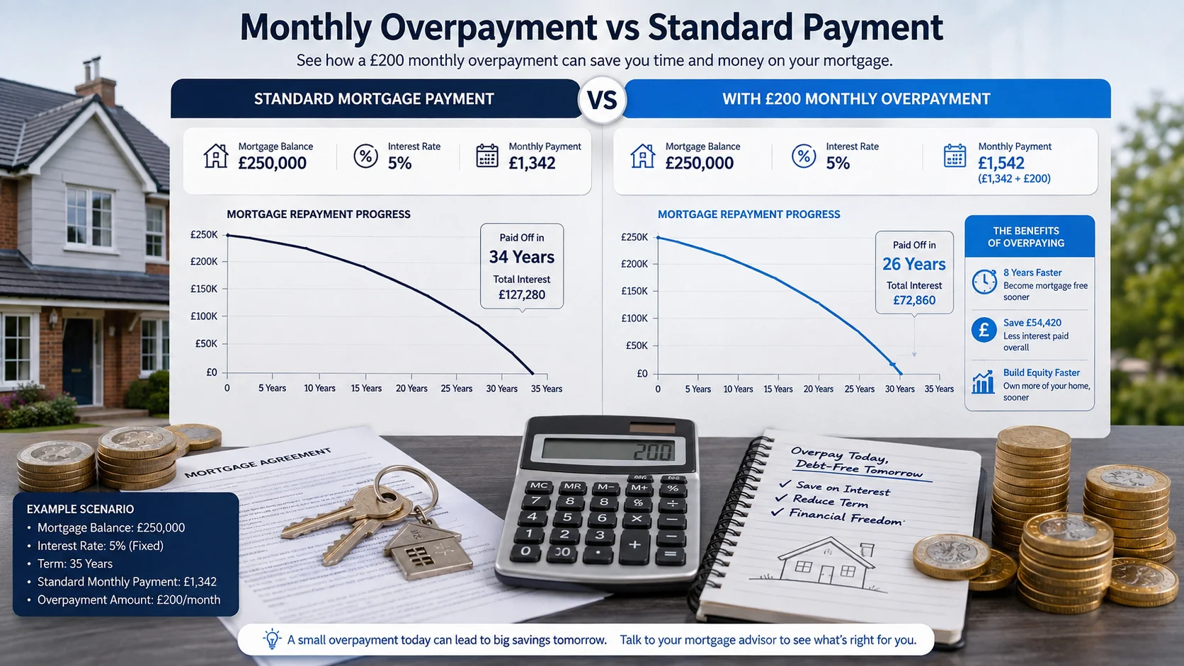 Mortgage overpayment reducing UK mortgage term and helping homeowners become mortgage free sooner