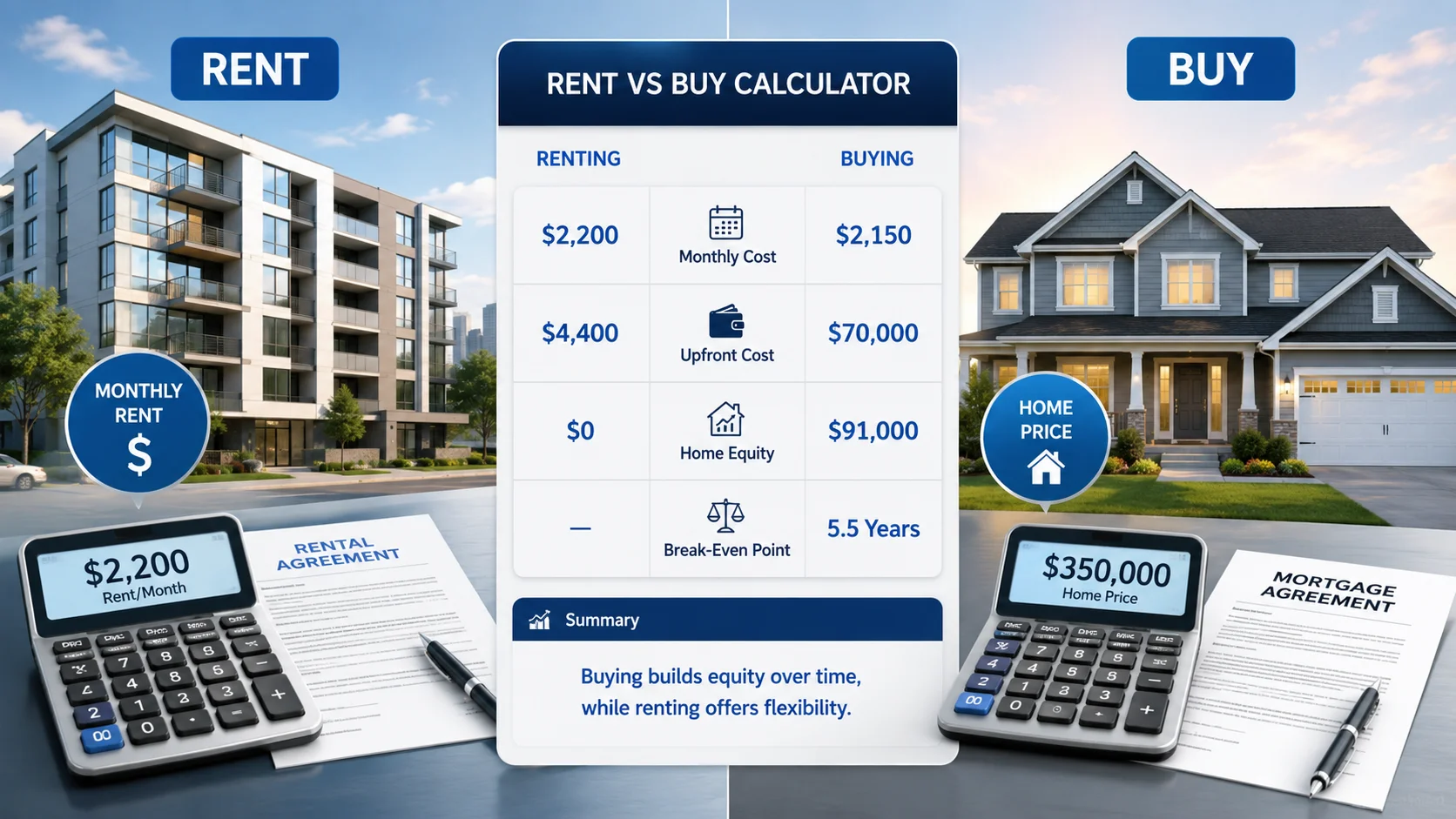 Renting vs buying home costs comparison