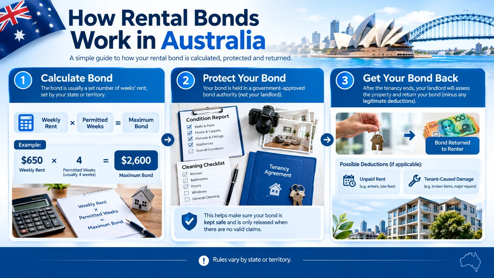 Ausatralian rental bond rules by state and territory in 2026