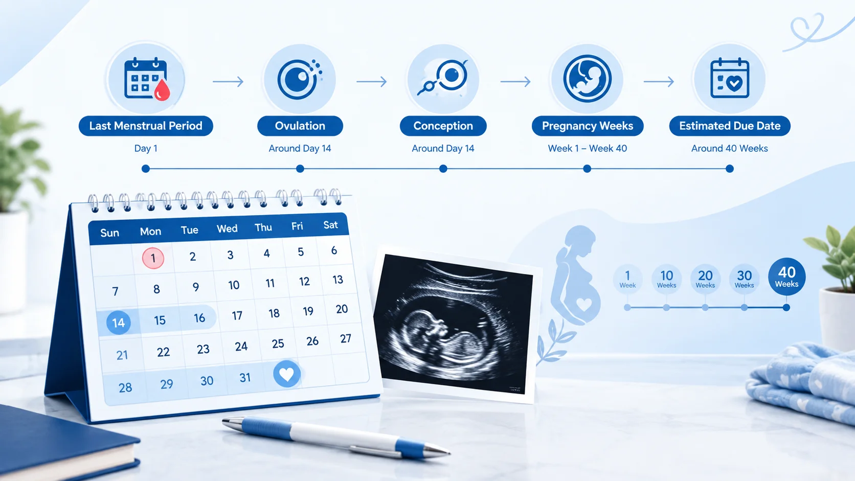 Calculation of pregnancy from the last menstrual period and estimated due date